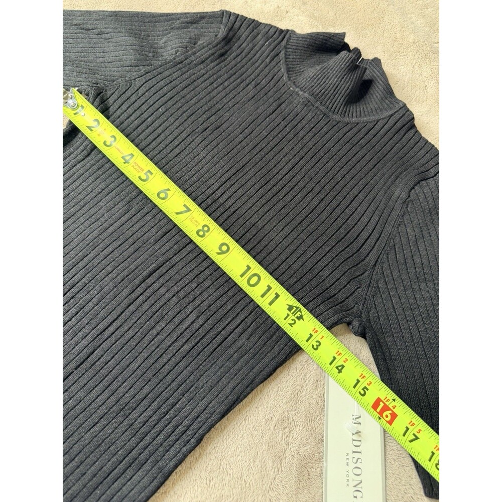 Madison Grey Women’s Ribbed Mock Neck 3/4 Sleeve Top Black NWT Size S - Picture 14 of 16